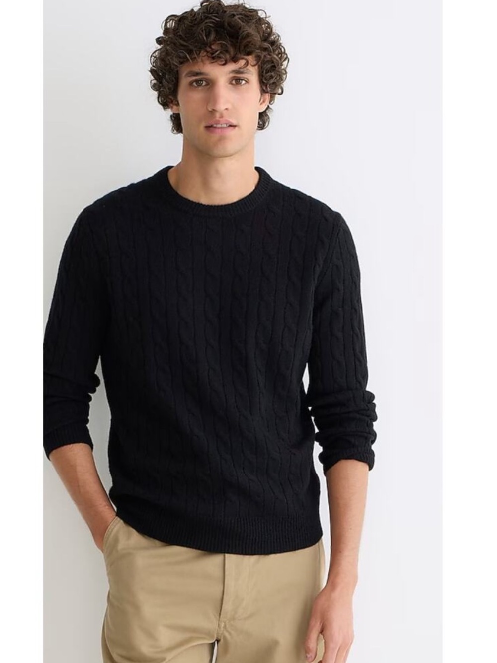 J. Crew 100% Cashmere Black Cable Knit Crewneck Sweater Large AZ972